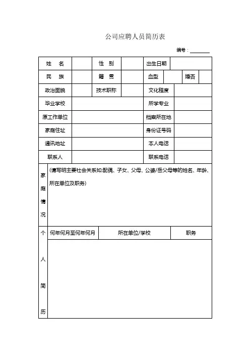 公司应聘人员简历表.doc