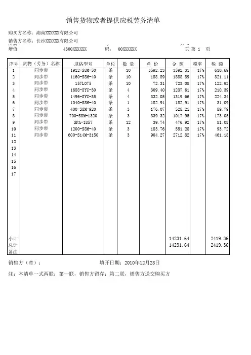 开票清单模板