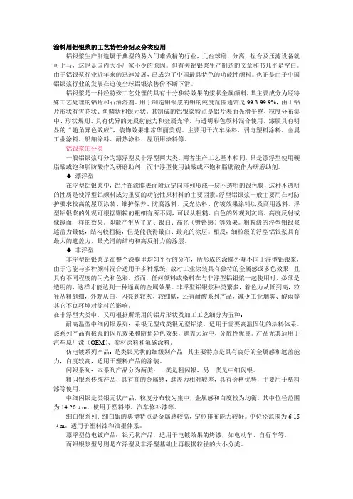 涂料用铝银浆的工艺特性介绍及分类应用