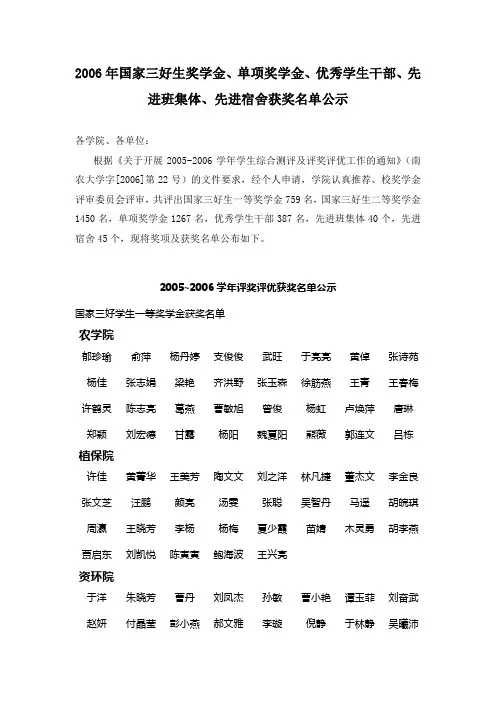 2006年国家三好生奖学金
