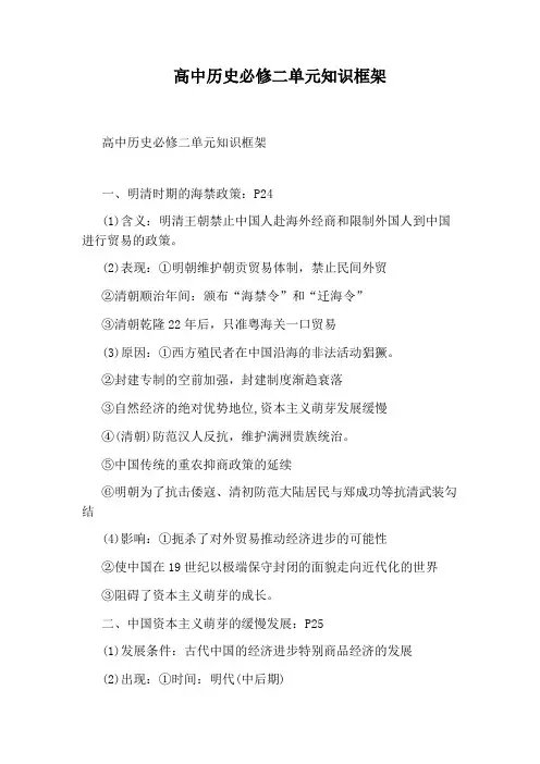 高中历史必修二单元知识框架