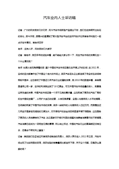 汽车业内人士采访稿