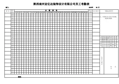建筑(公司)最新员工考勤表标准模板