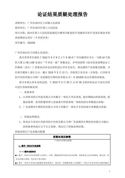 论证结果质疑处理报告