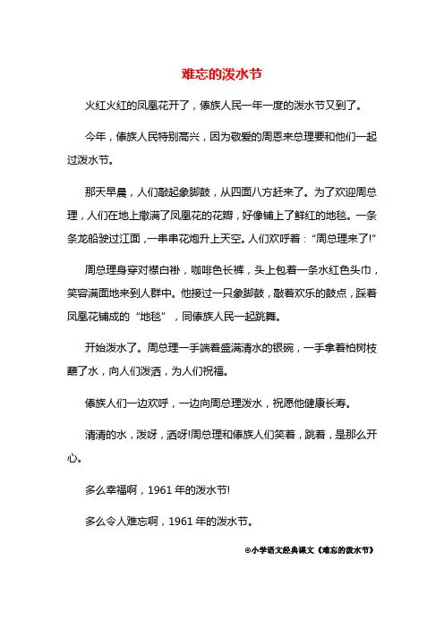 小学语文经典课文《难忘的泼水节》