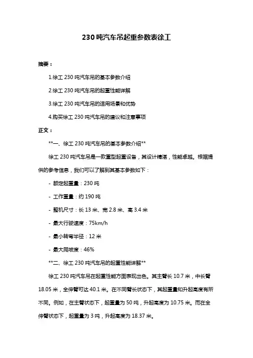 230吨汽车吊起重参数表徐工