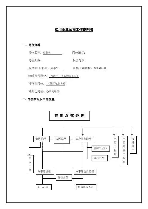 业务员岗位职务说明