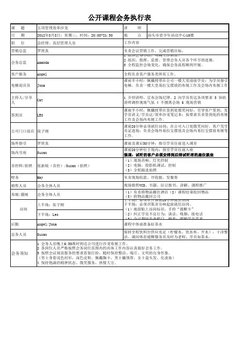 沙龙会务安排表