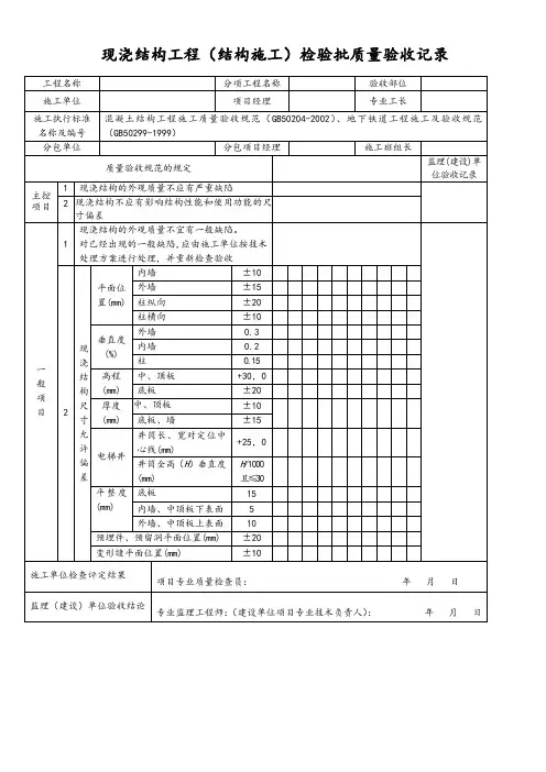 现浇结构工程(结构施工)检验批质量验收记录 (2)