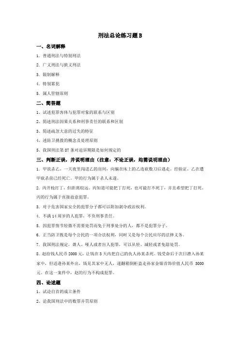 刑法总论练习题B
