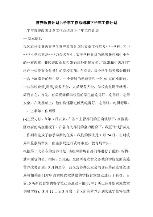 营养改善计划上半年工作总结和下半年工作计划