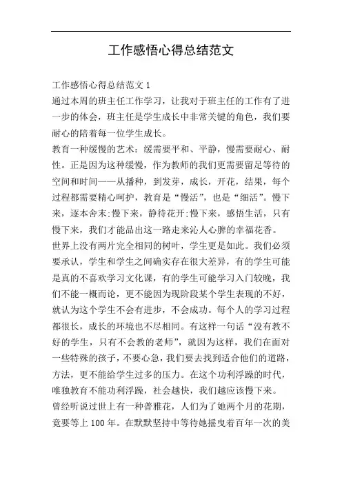 工作感悟心得总结范文