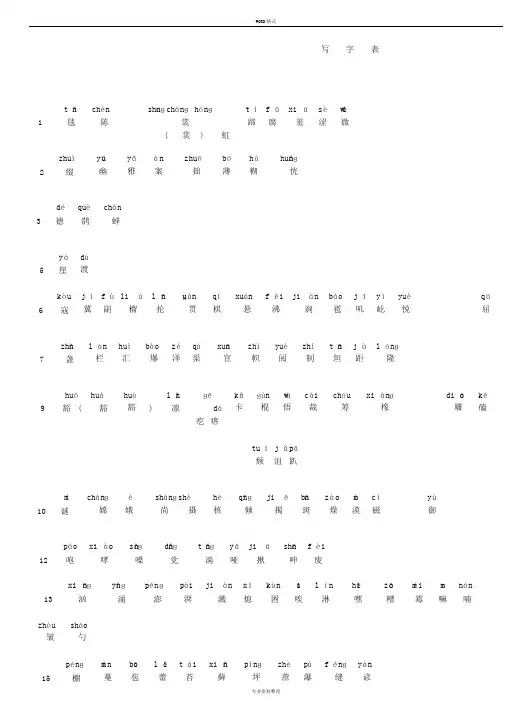 2019年秋季新版语文教材六年级上册生字表、词语表(带拼音)