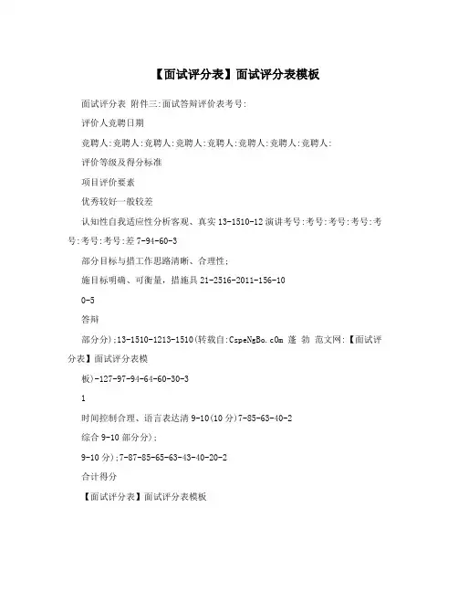 【面试评分表】面试评分表模板