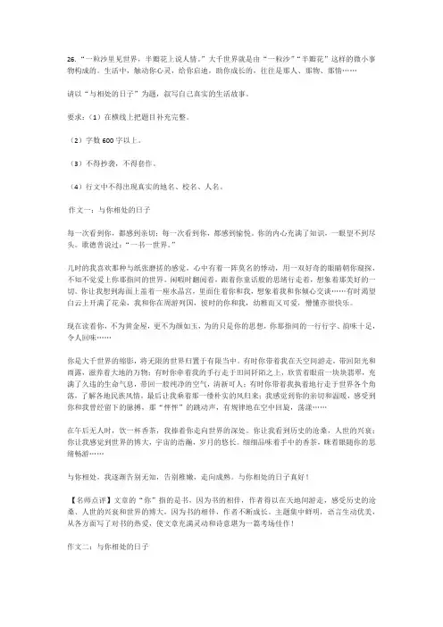 2017年广西北部湾经济区《与你相处的日子》中考优秀作文(2篇)