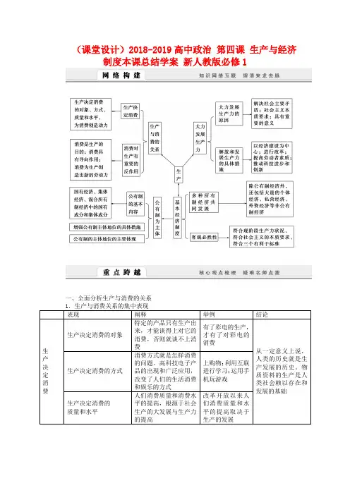 人教版高中政治必修一：第4课《生产与经济制度》复习学案