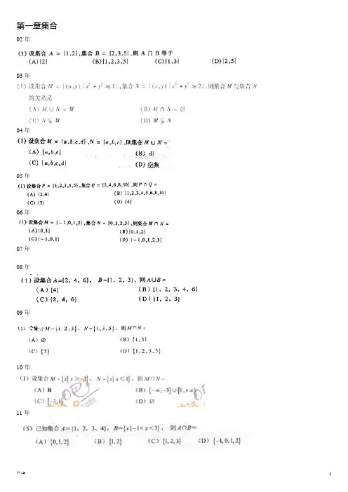 成人高考数学(文科)分章节真题汇总