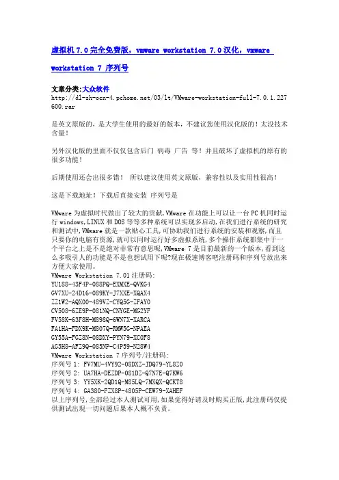 虚拟机7.0序列号