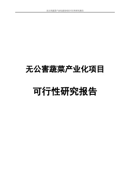 无公害蔬菜产业化建设项目可行性研究报告