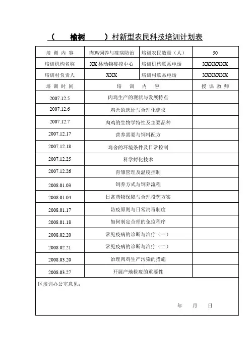 新型农民培训计划表