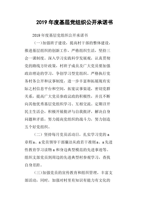 2019年度基层党组织公开承诺书