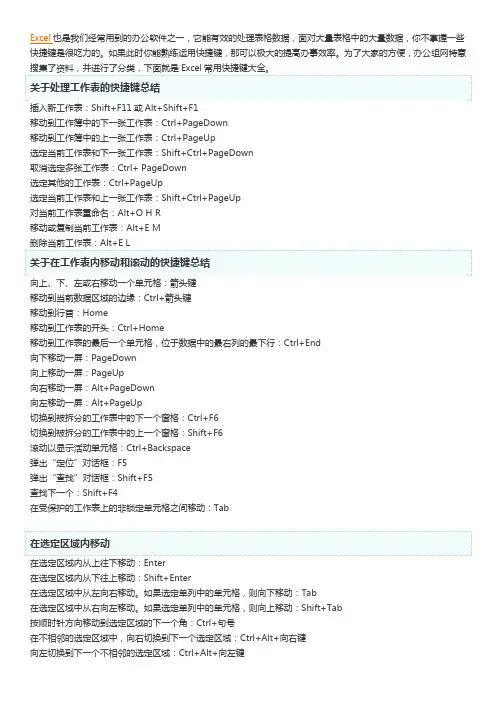 Excel常用快捷键大全(非常全面)