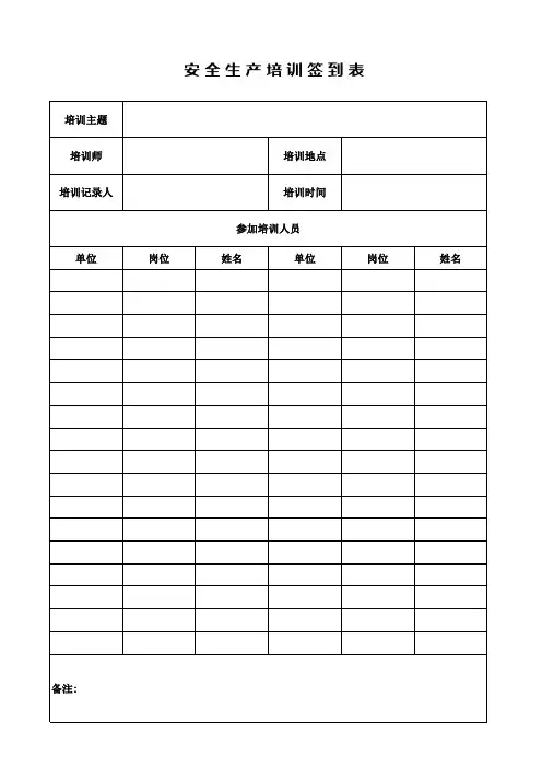 安全生产培训签到表模板