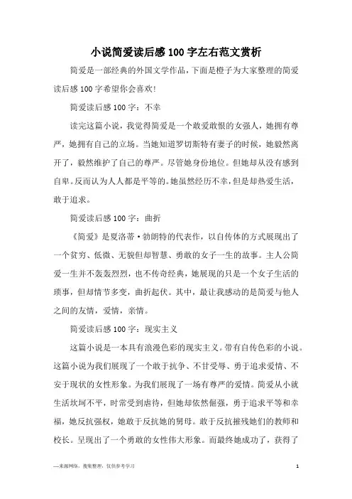 小说简爱读后感100字左右范文赏析