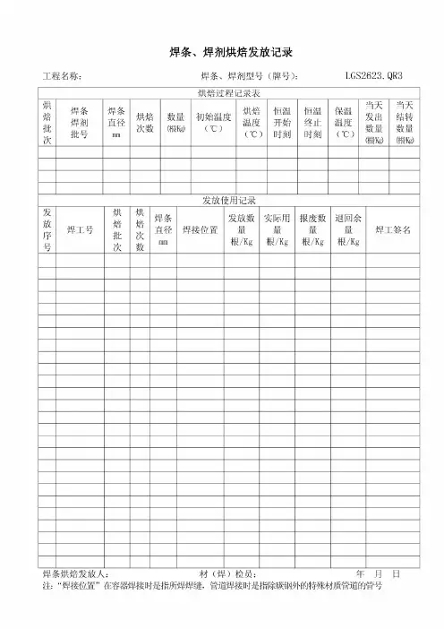 焊条烘烤、发放记录