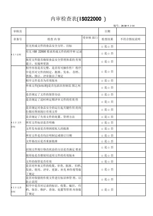 ISO22000内审检查表