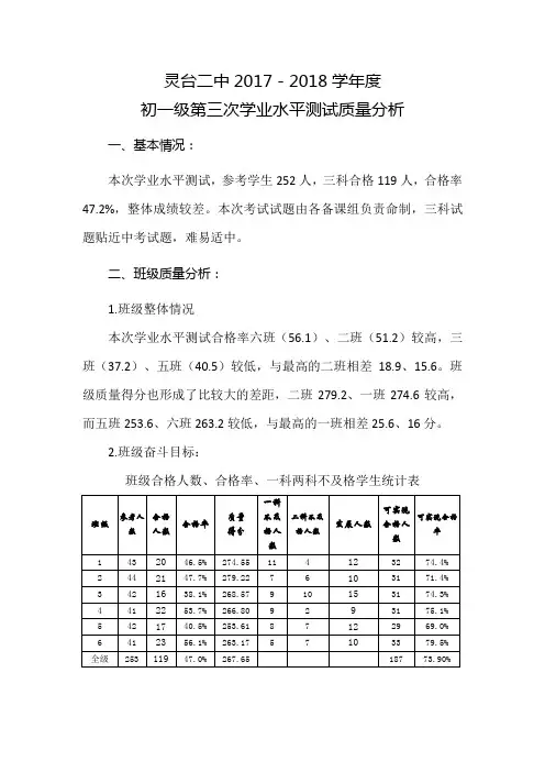 第三次学业水平测试质量分析