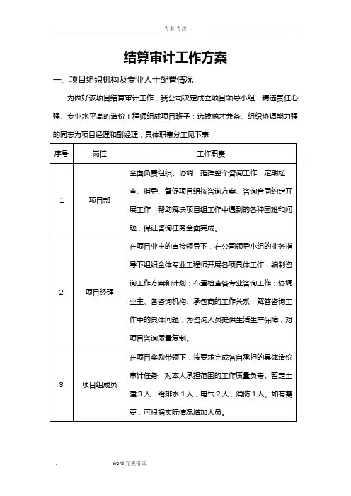 结算审计工作实施方案