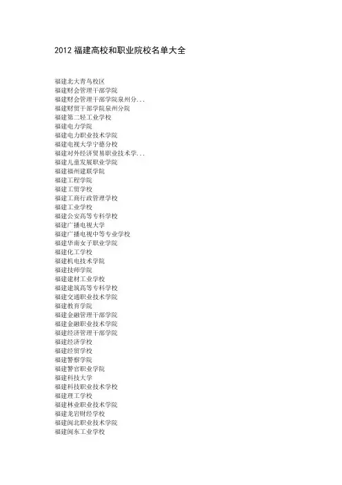 2012福建高校和职业院校名单大全