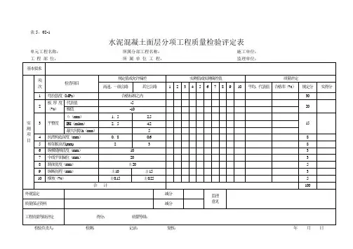 表5.02-1 水泥混凝土面层分项工程质量检验评定表