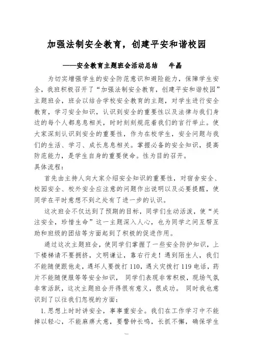 安全教育主题班会活动总结