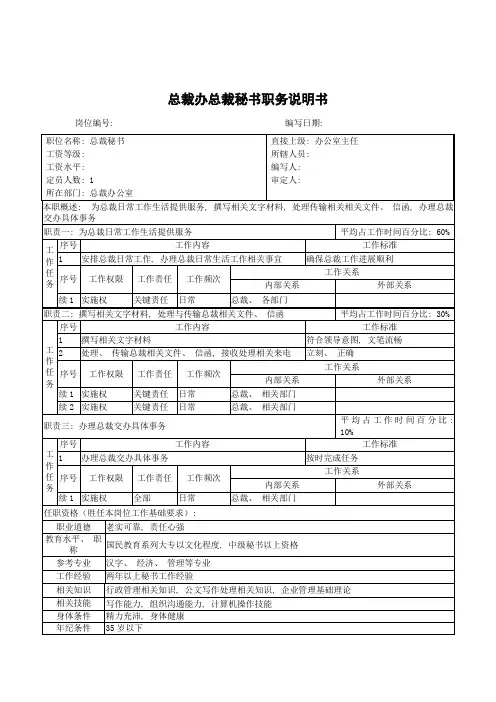 总裁办总裁秘书职务说明书 2