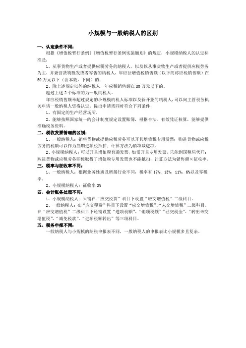 小规模与一般纳税人的区别
