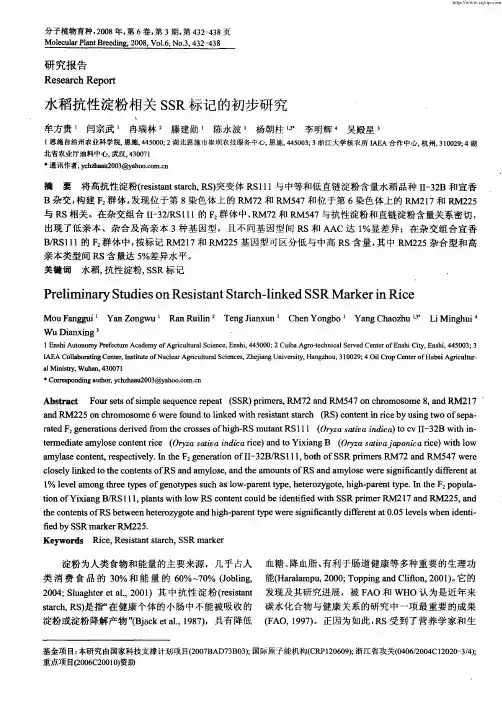 水稻抗性淀粉相关SSR标记的初步研究