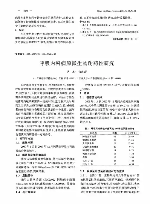 呼吸内科病原微生物耐药性研究