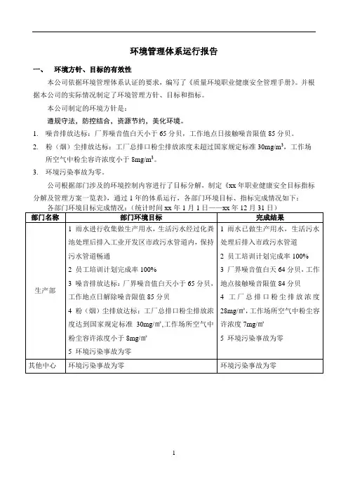 环境管理体系运行报告