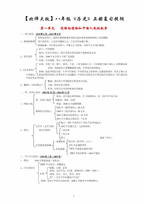 八年级上历史复习提纲(全册)