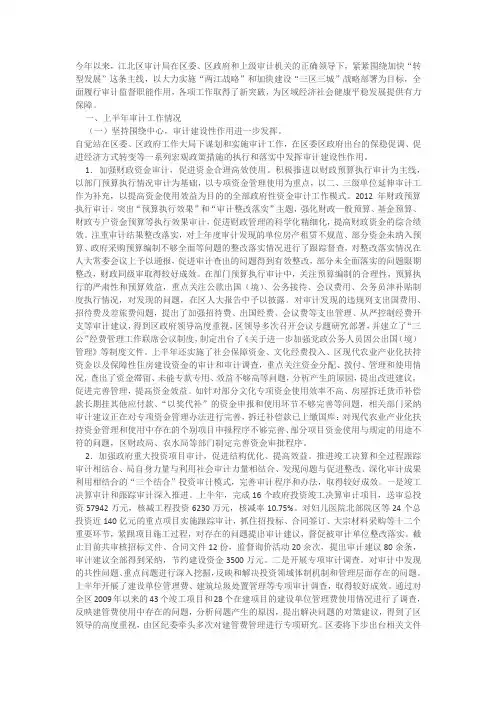 审计上半年工作总结及下半年工作安排