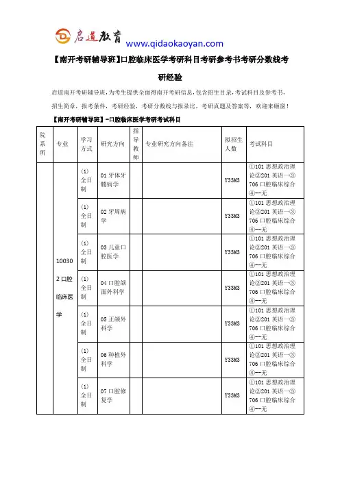 【南开考研辅导班】口腔临床医学考研科目考研参考书考研分数线考研经验