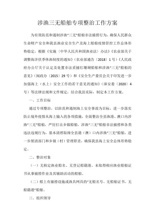 涉渔三无船舶专项整治工作方案