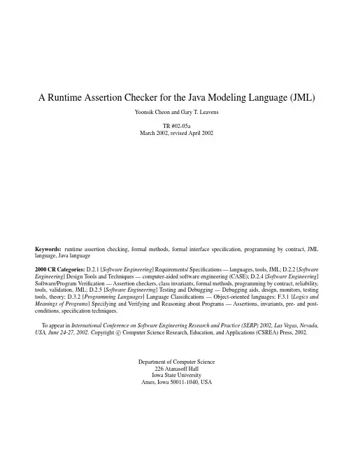 A runtime assertion checker for the Java Modeling Language (JML