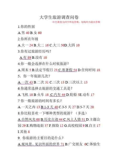 大学生旅游调查问卷