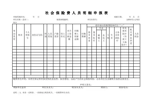社会保险费人员明细申报表