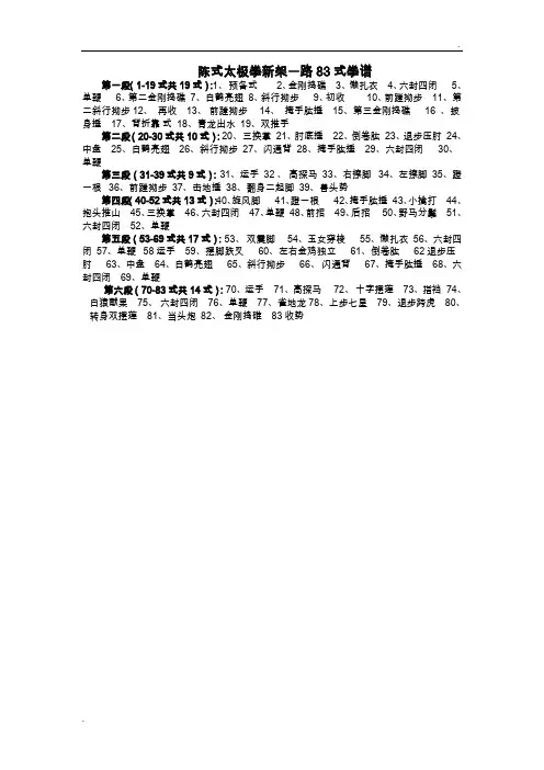 陈式太极拳新架一路83式拳谱