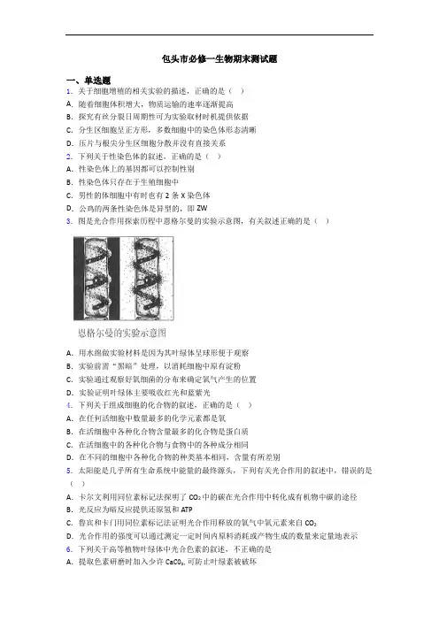 包头市必修一生物期末测试题