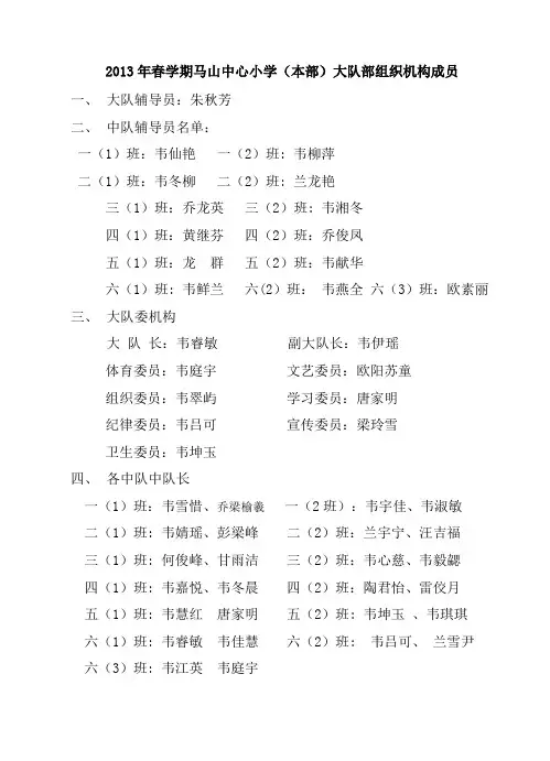 2013春少队组织机构成员名单